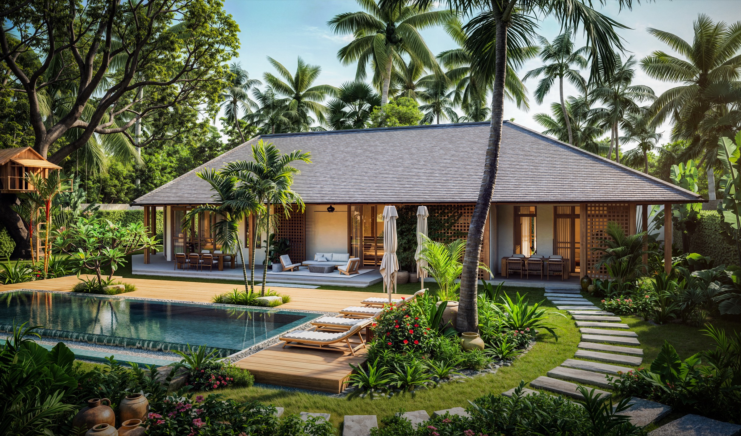 Exterior — Backyard Pool & Treehouse